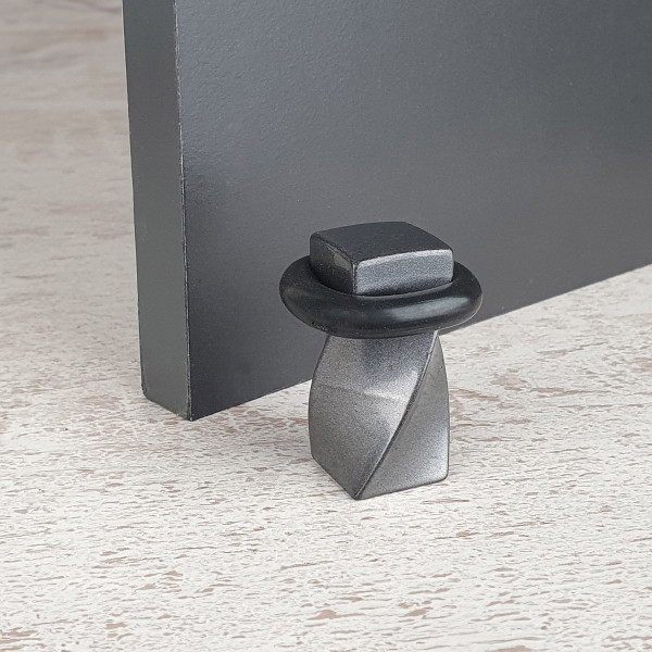 Butée de porte sol TORSADE, Fer anneau Caoutchouc noir