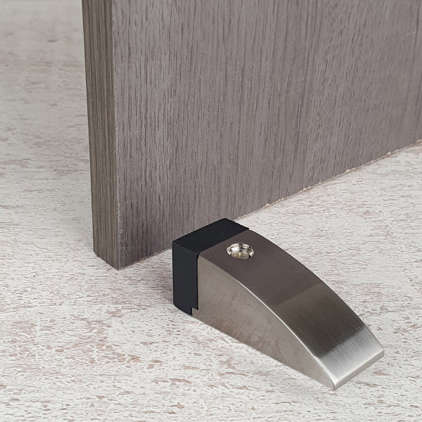 Butée de porte sol DELTA, Inox mat embout Caoutchouc noir