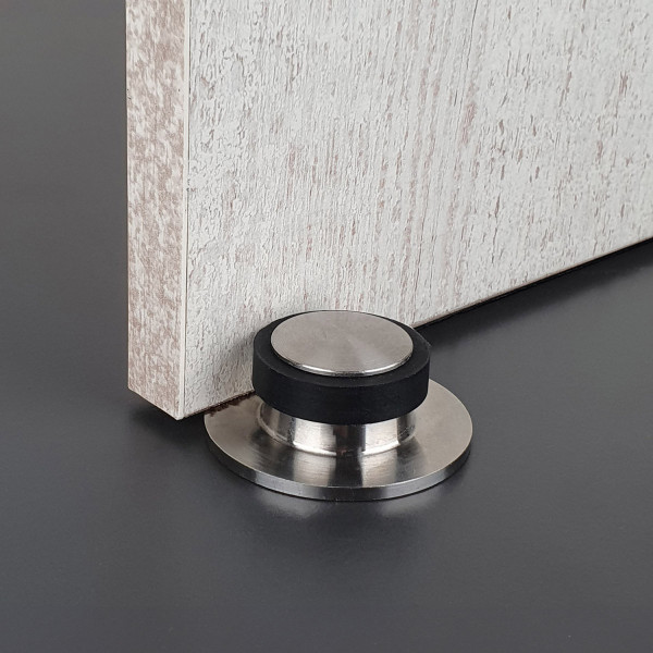 Butée de porte sol GRAPHIC, Inox mat anneau Caoutchouc noir