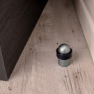 Butée de porte sol DOME, Aluminium anodisé gris argent anneau Caoutchouc noir