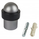 Butée de porte sol DOME, Aluminium anodisé gris argent anneau Caoutchouc noir