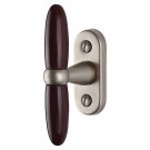 Poignée de fenêtre crémone JANICE, Aluminium nickel mat et bois foncé