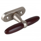 Poignée de fenêtre crémone JANICE, Aluminium nickel mat et bois foncé