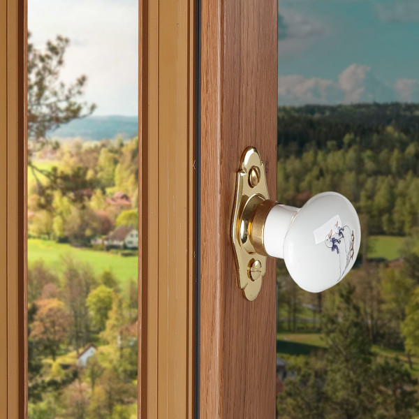 Poignée de fenêtre crémone OIES, Porcelaine de Limoges et Laiton doré - Ambiance