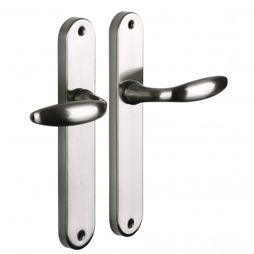 Poignée de porte chambon sans trou de clé.