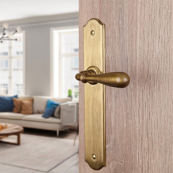 2 poignées de porte DURANCE, Laiton patiné entraxe 195 mm sans trou