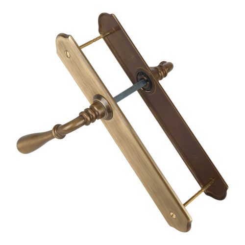 2 poignées de porte DURANCE, Laiton patiné entraxe 195 mm sans trou