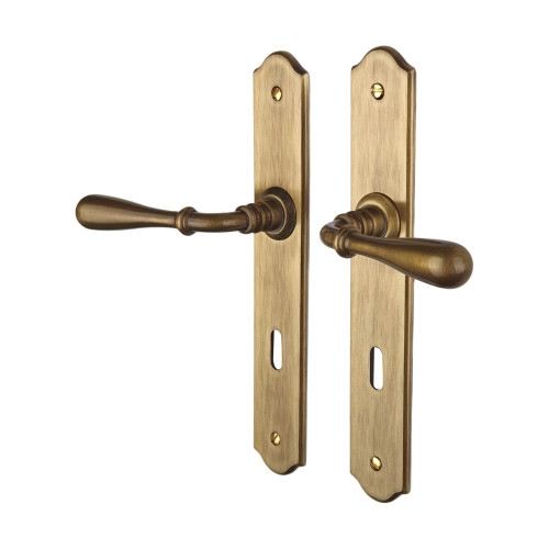2 poignées de porte DURANCE, Laiton patiné entraxe 195 mm entrée de clé