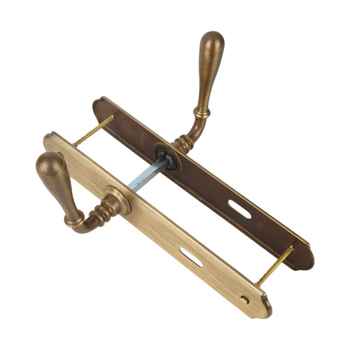 2 poignées de porte DURANCE, Laiton patiné entraxe 195 mm entrée de clé