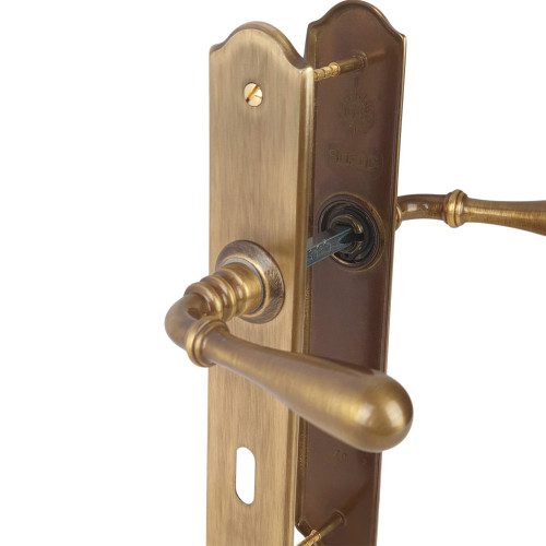 2 poignées de porte DURANCE, Laiton patiné entraxe 195 mm entrée de clé