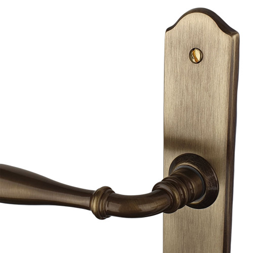 2 poignées de porte DURANCE, Laiton patiné entraxe 195 mm entrée de clé
