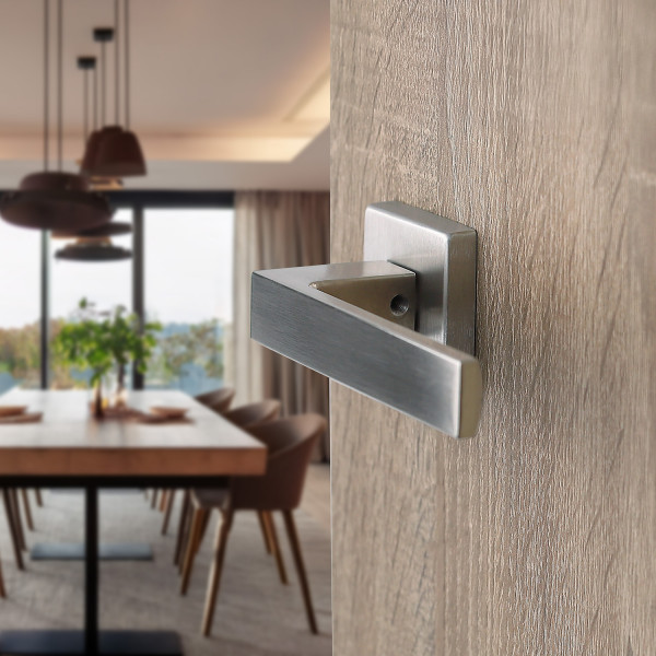 2 poignées de porte sur rosace carrée LOFT, Métal