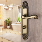 2 poignées de porte LOUIS XV, Zamak doré patiné entraxe 195 mm - Bouton de condamnation pour salle de bain ou WC