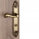 2 poignées de porte LOUIS XV, Zamak doré patiné entraxe 195 mm - Bouton de condamnation pour salle de bain ou WC