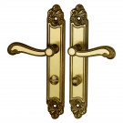 2 poignées de porte LOUIS XV, Zamak doré patiné entraxe 195 mm - Bouton de condamnation pour salle de bain ou WC