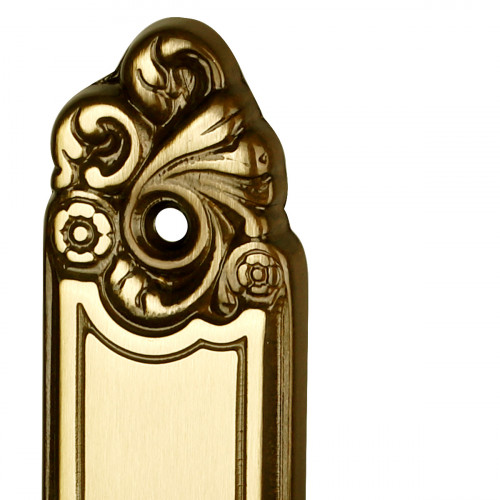 2 poignées de porte LOUIS XV, Zamak doré patiné entraxe 195 mm - Bouton de condamnation pour salle de bain ou WC