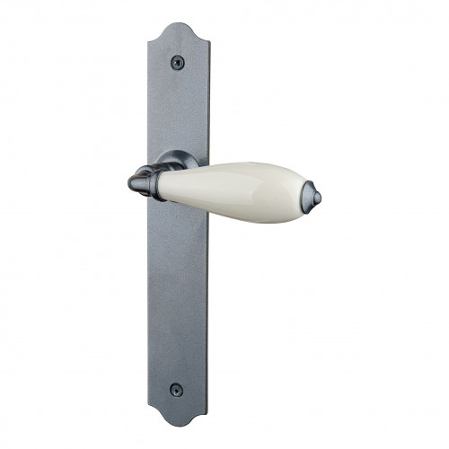 2 poignées de porte RUSTICA, Fer béquille Porcelaine blanc entraxe 195 mm