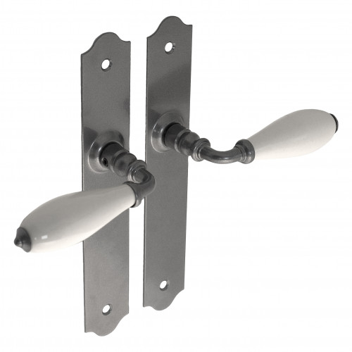 2 poignées de porte RUSTICA, Fer béquille Porcelaine blanc entraxe 195 mm
