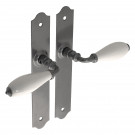 2 poignées de porte RUSTICA, Fer béquille Porcelaine blanc entraxe 195 mm