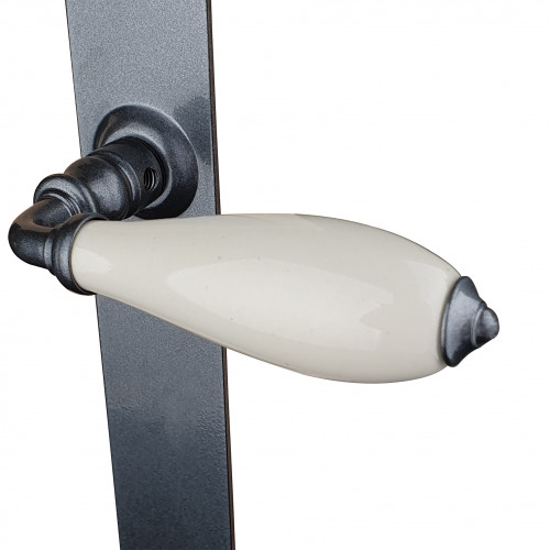 2 poignées de porte RUSTICA, Fer béquille Porcelaine blanc entraxe 195 mm