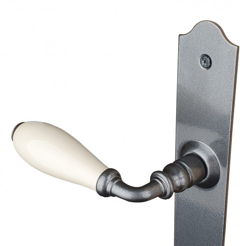 2 poignées de porte RUSTICA, Fer béquille Porcelaine blanc entraxe 195 mm Entrée de clé pour chambre