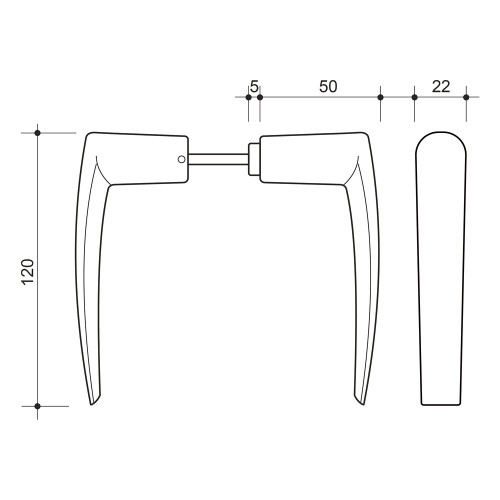 2 béquilles de porte ou portail CHANTIER, Aluminium poli, Carré 6 mm