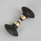 2 boutons de porte intérieure OLIVES, Porcelaine Noir, Carré 6 mm - Embase dorée