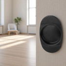 2 poignées de porte coulissante encastrables ovales CUVETTE, Nylon noir, avec douille de tirage