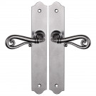 2 poignées de porte NOBLE, Plaque fine minimaliste, Fer patiné gris entraxe 195 mm - Sans trou - Salon cuisine séjour