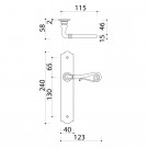 2 poignées de porte NOBLE, Plaque fine minimaliste, Fer patiné gris entraxe 195 mm - Schéma plaque sans trou