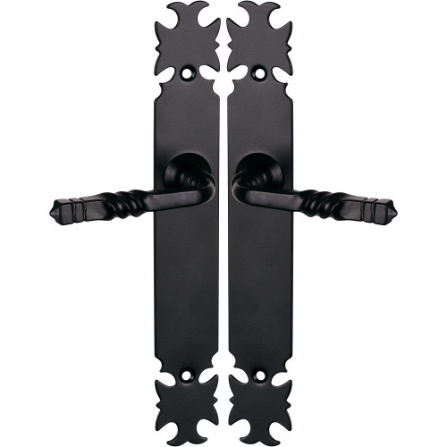 2 poignées de porte ARMORIQUE, Plaque fine minimaliste, Fer noir