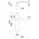 2 poignées de porte AVORIAZ, Aluminium blanc mat entraxe 195 mm - Sans trou pour salon cuisine séjour - Schéma