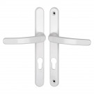 2 poignées de porte d'entrée trou cylindre BALTIC, plaque étroite, Aluminium blanc entraxe 195 mm