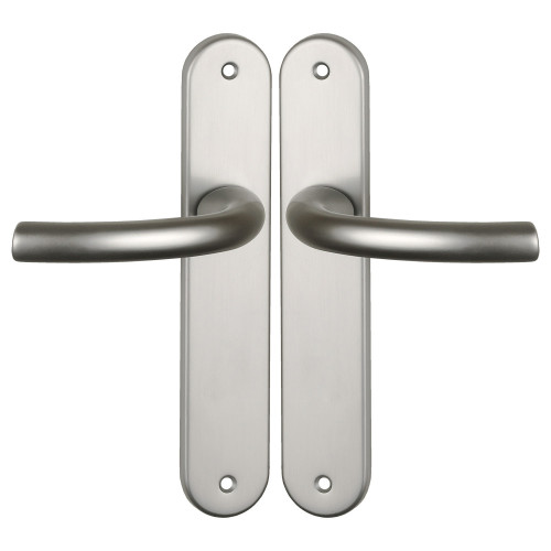 2 poignées de porte KYOTO, Aluminium F9 Inox entraxe 195 mm - sans trou pour séjour, salon ou cuisine