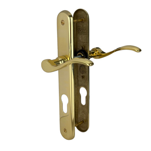 2 poignées de porte AGATHE, Laiton poli entraxe 195 mm