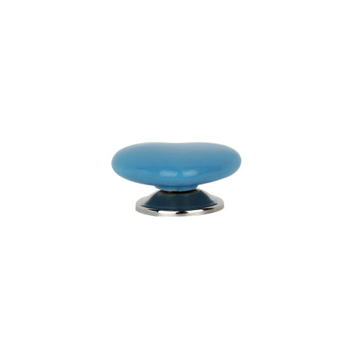 Bouton de meuble en porcelaine bleu motif coeur