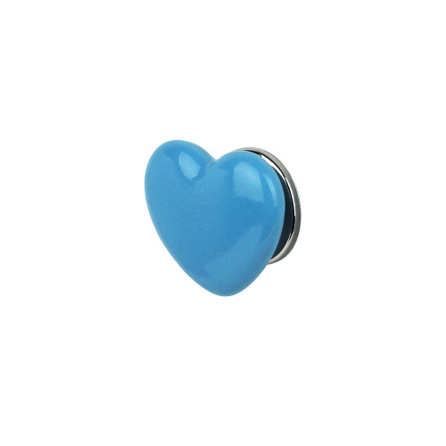 Bouton de meuble en porcelaine bleu motif coeur