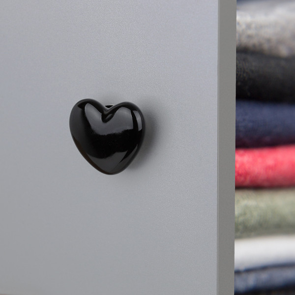 Bouton de meuble en porcelaine noir motif coeur