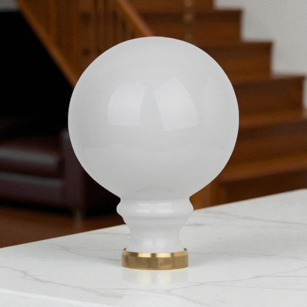 Boule de rampe d’escalier BOWL, Porcelaine blanche embase laiton poli doré