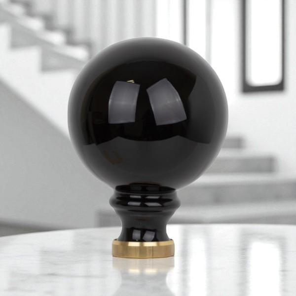 Boule de rampe d’escalier BOWL, Porcelaine noire embase laiton poli doré
