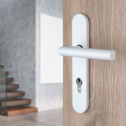 2 poignées de porte Dualfit - Edison, blanc entraxe 165 et 195 mm cylindre