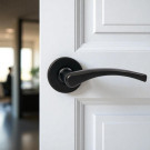 2 poignées de porte sur rosace ronde EVA, Aluminium noir mat