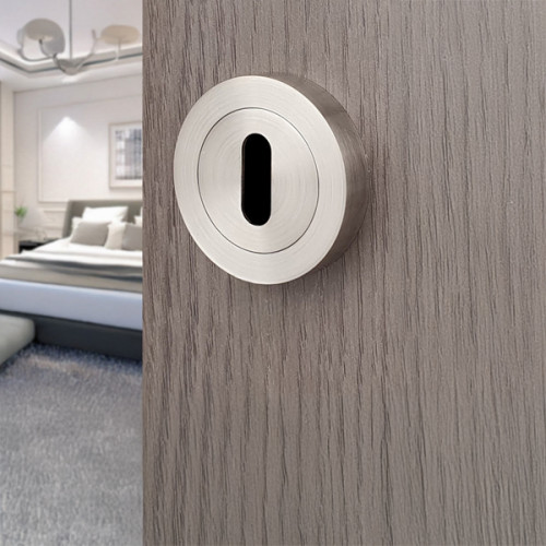 2 rosaces de poignée de porte rondes à visser LIMBUS, Zamak nickel mat