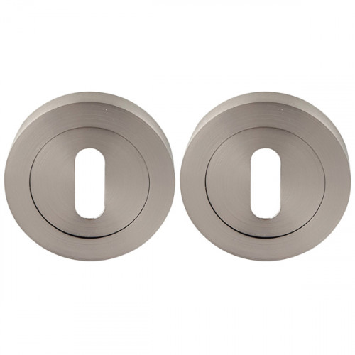 2 rosaces de poignée de porte rondes à visser LIMBUS, Zamak nickel mat