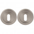 2 rosaces de poignée de porte rondes à visser LIMBUS, Zamak nickel mat