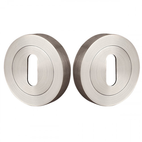 2 rosaces de poignée de porte rondes à visser LIMBUS, Zamak nickel mat