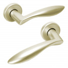 2 poignées de porte sur rosace ronde DETROIT, Aluminium doré F2