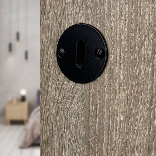 2 rosaces de poignée de porte ronde Siena, Acier aspect fer noir