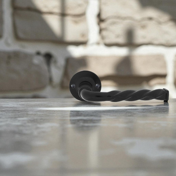 2 poignées de porte sur rosace fine minimaliste NANTUA, Aluminium aspect fer noir