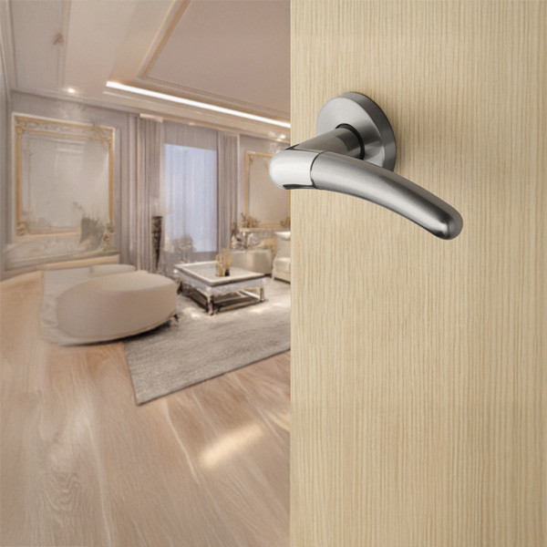 2 poignées de porte sur rosace BABETTE, Laiton Nickel/Nickel mat